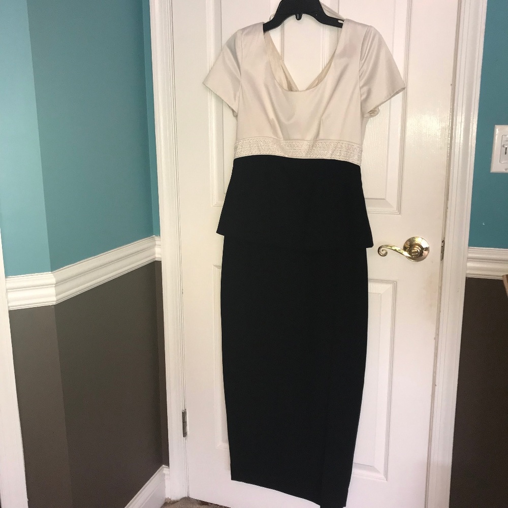 Vintage Peplum Ivory & Black Evening Dress